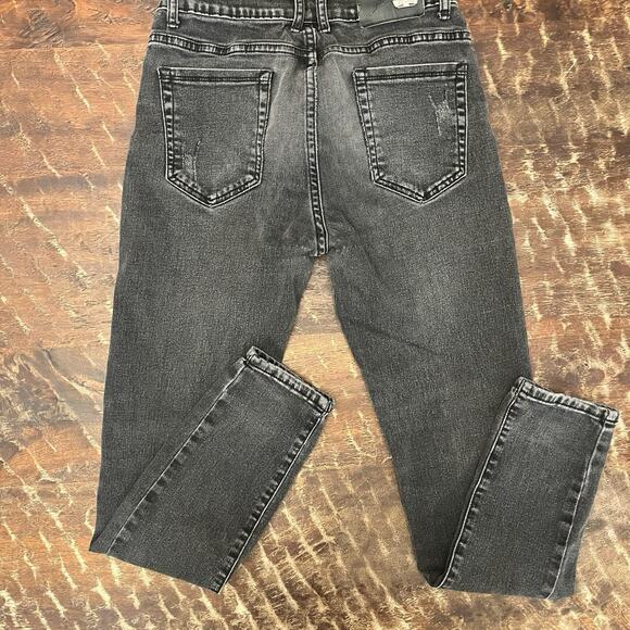 Black Patchwork Skinny Jeans Size 28 Distressed Punk Y2K Graphic Denim Pants - Picture 3 of 5